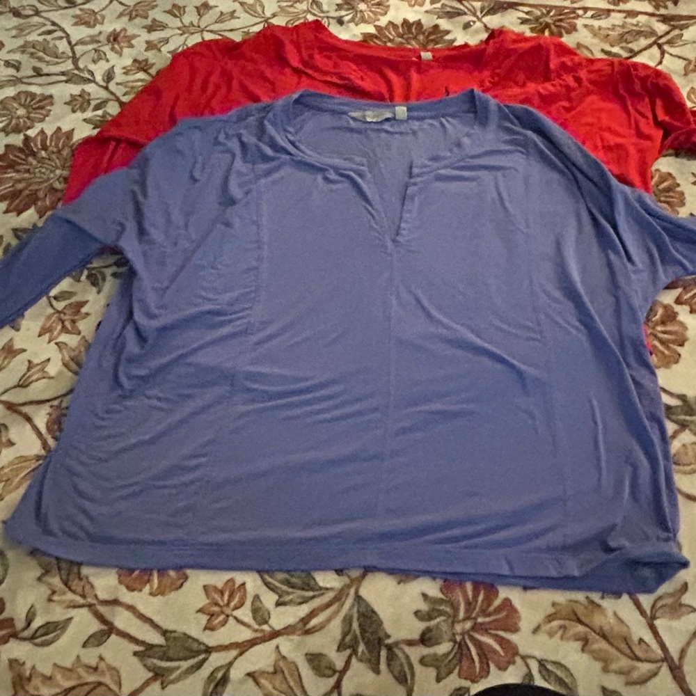 ATHLETA brand Set of  2  size MEDIUM  Red and Blue Long Sleeve Tops by ATHLETA